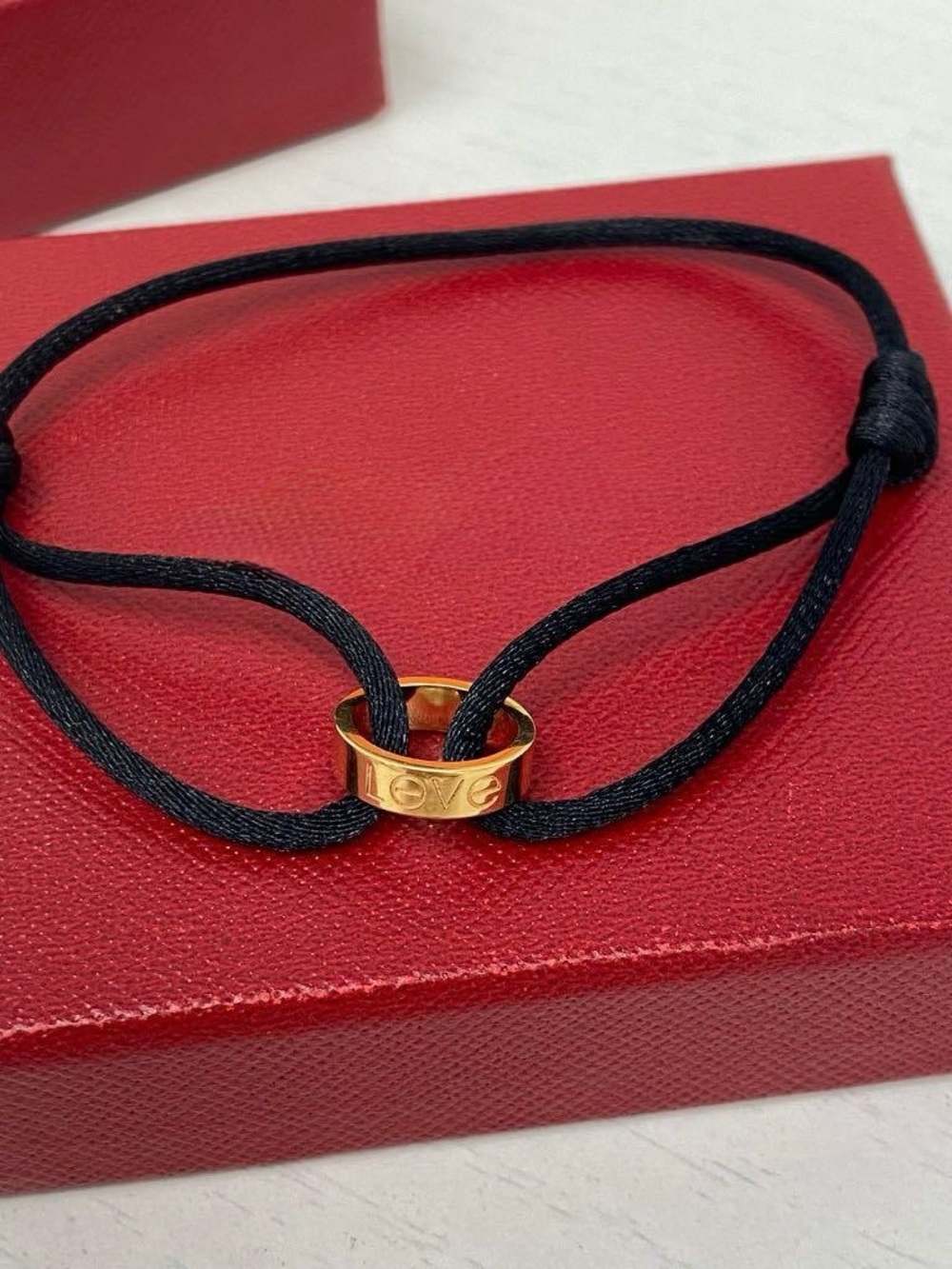 18K Gold Plated Unisex Black Cord Adjustable Screw Ring Bracelet